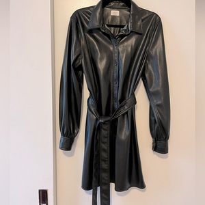 Wilfred (Aritzia) Caroline Faux Leather Black Belted Dress, Size M, Only Worn 1X